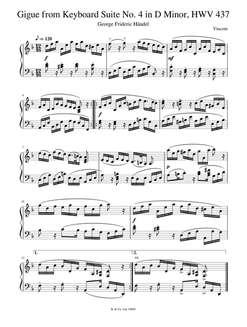 Händel - Gigue from Keyboard Suite No. 4 in D Minor, HWV 437