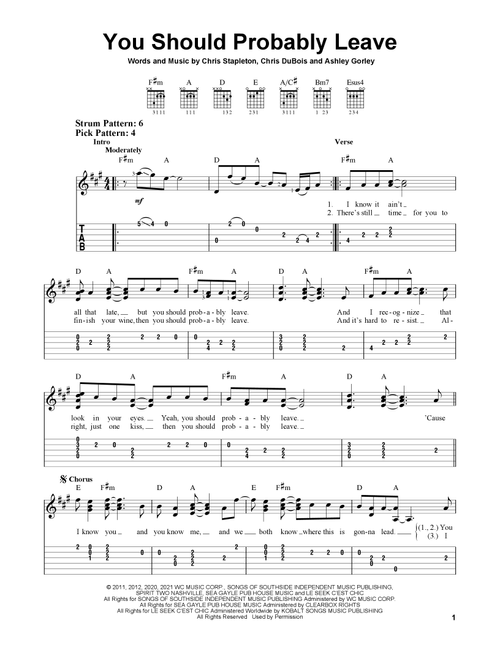 You Should Probably Leave - Chris Stapleton (Easy Guitar with TAB)