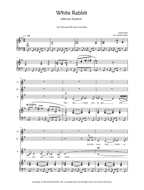 White Rabbit (Arr. Karen Ivana) - Jefferson Airplane (Choral, SSA)