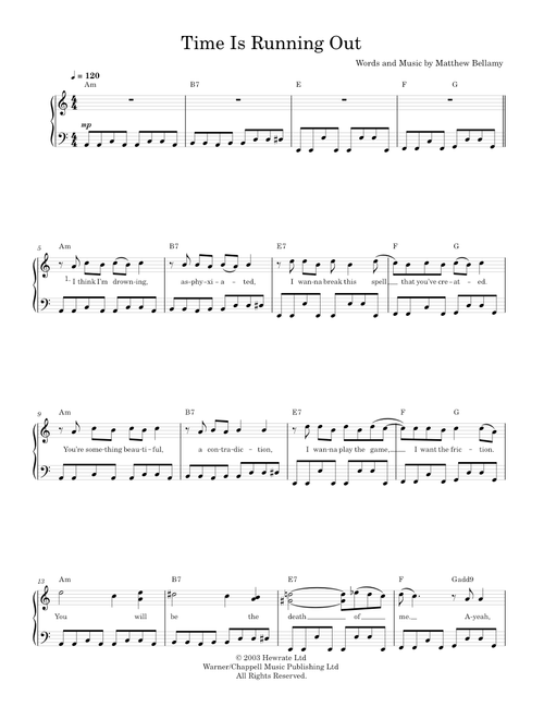 Time is running out - Muse (Easy Piano)