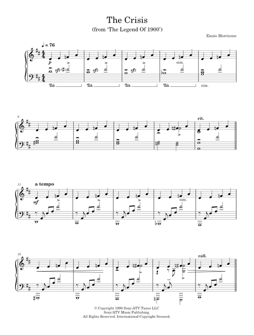 The Crisis (From 'The Legend Of 1900') - Ennio Morricone (Piano Solo)