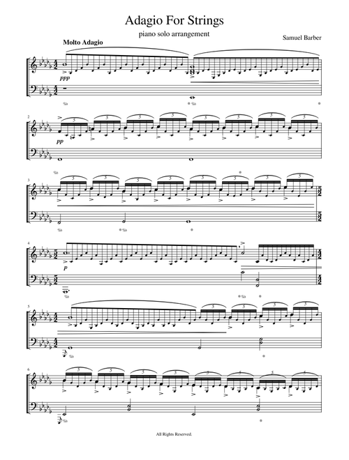 Samuel Barber Adagio For Strings Piano Solo Arrangement