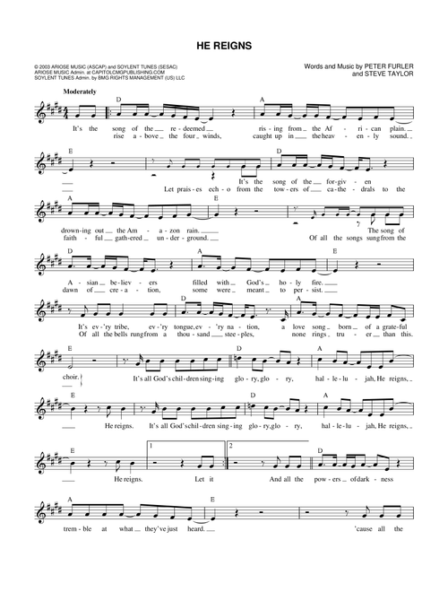 He Reigns - Newsboys (Lead Sheet - Fake Book)