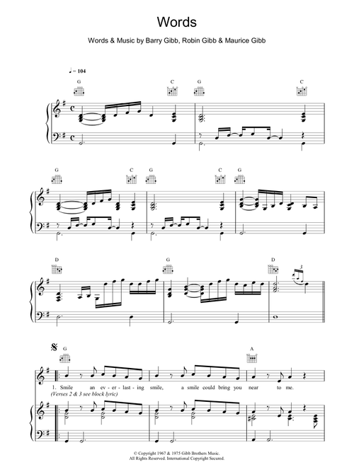 Words - Boyzone (Piano-Vocal-Guitar (Piano Accompaniment))