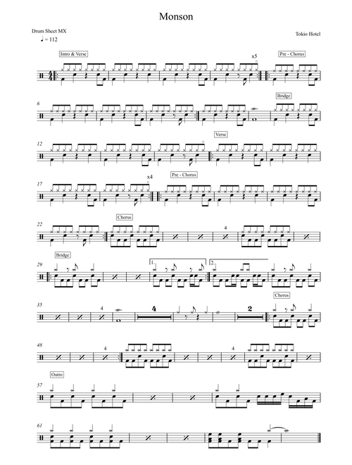 Monsoon (Arr. Drum Sheet MX) - Tokio Hotel (Drums)