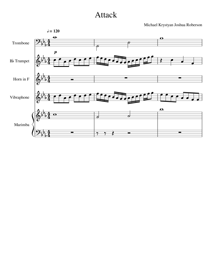 Attack Sheet music for Trombone, Trumpet in b-flat, French horn ...