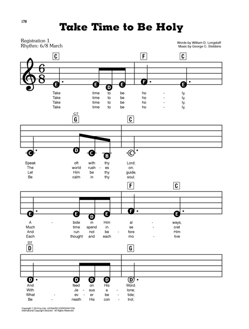 Take Time To Be Holy - William D Longstaff, George C Stebbins (E-Z Play Today)
