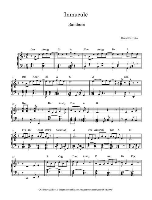 Inmaculé (Bambuco para piano o arpa)