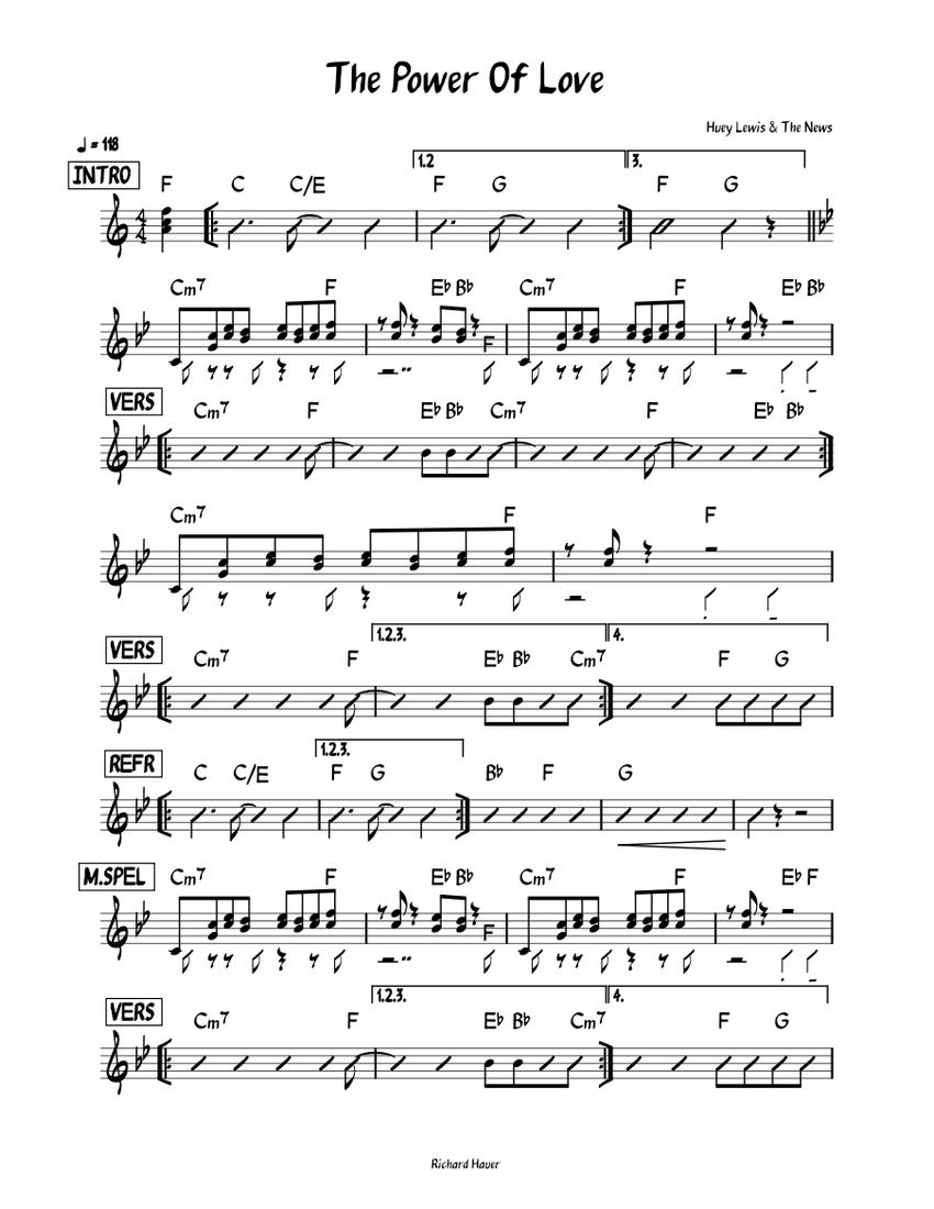 The power of love – Huey Lewis & The News Sheet Music with Chords