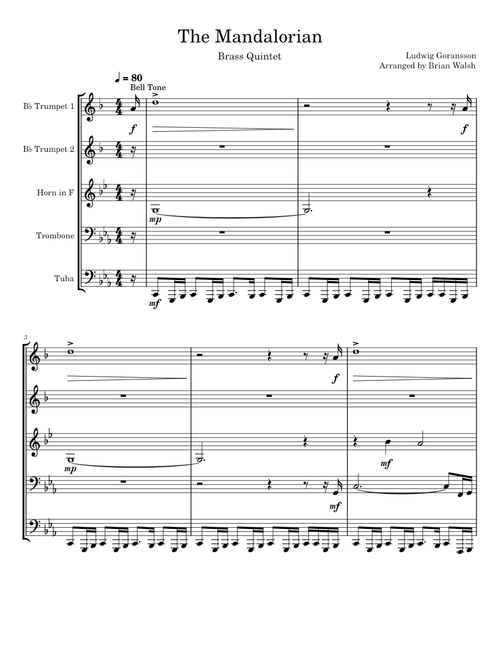 The Mandalorian Theme for Brass Quintet