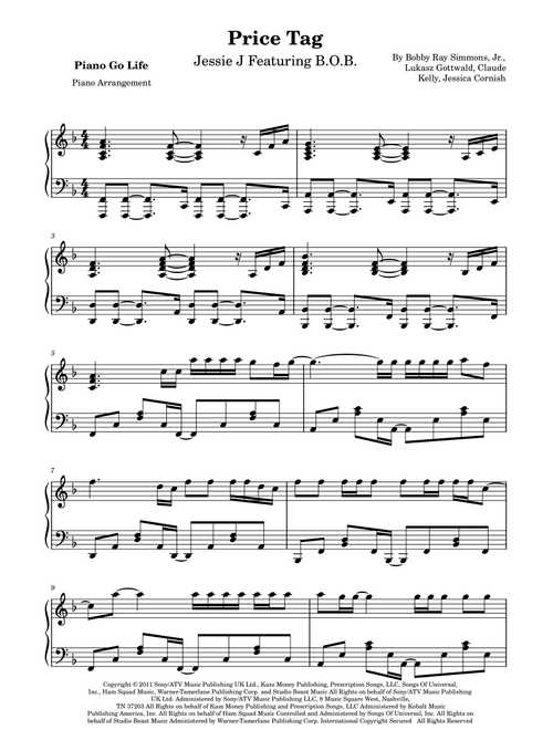 Price Tag (Arr. Piano Go Life) - Jessie J Featuring B.O.B. (Piano Solo)