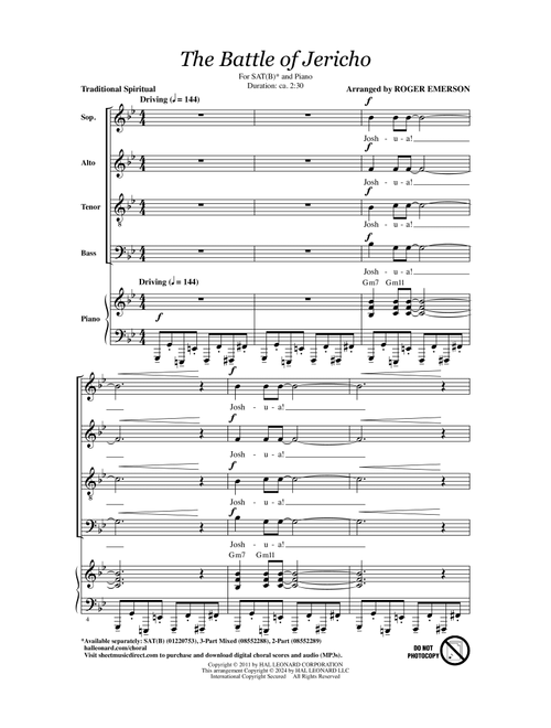 The Battle Of Jericho (arr. Roger Emerson) - Traditional Spiritual (Choral, SAT(B))