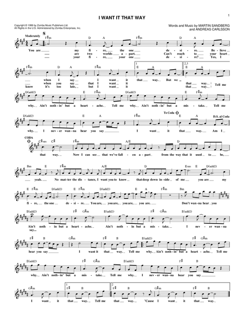 I Want It That Way - Backstreet Boys (Lead Sheet - Fake Book)