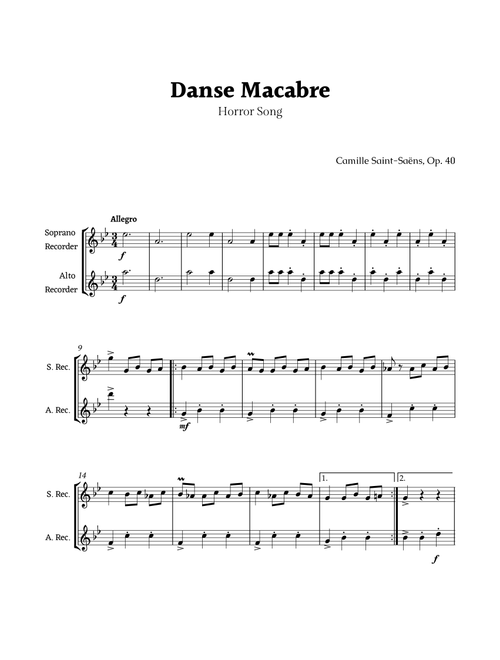 Danse Macabre by Camille Saint-Saëns (Arr. Rika K.) (Recorder Duet)