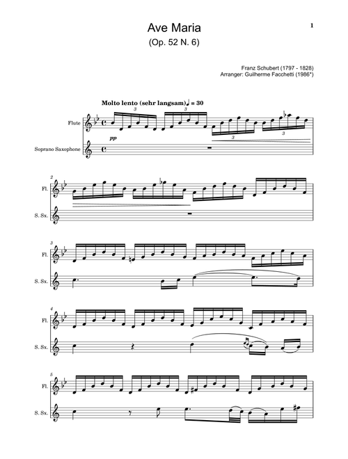 Ave Maria by F. Schubert – Arranged for Flute and S. Sax (Arr. Guilherme Facchetti) - Franz Schubert (Instrumental Duet)