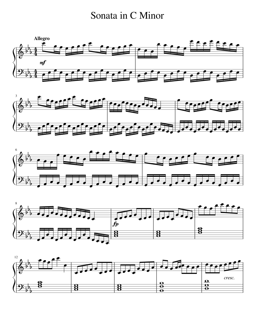 Sonata in C Minor Sheet Music for Piano (Solo) | MuseScore.com