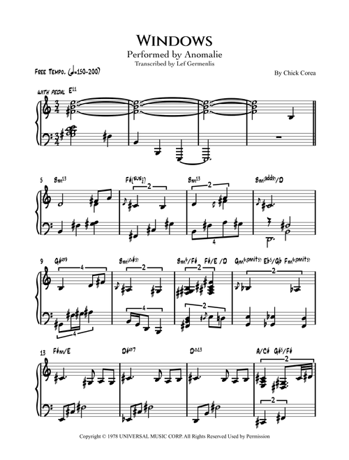 Windows (Arr. Lef Germenlis) - Chick Corea Elektric Band (Piano-Vocal-Guitar (Piano Accompaniment))