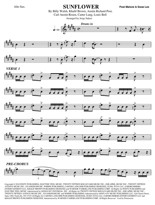 Sunflower (Arr. Jorge Juárez) - Post Malone & Swae Lee (Alto Sax Solo)