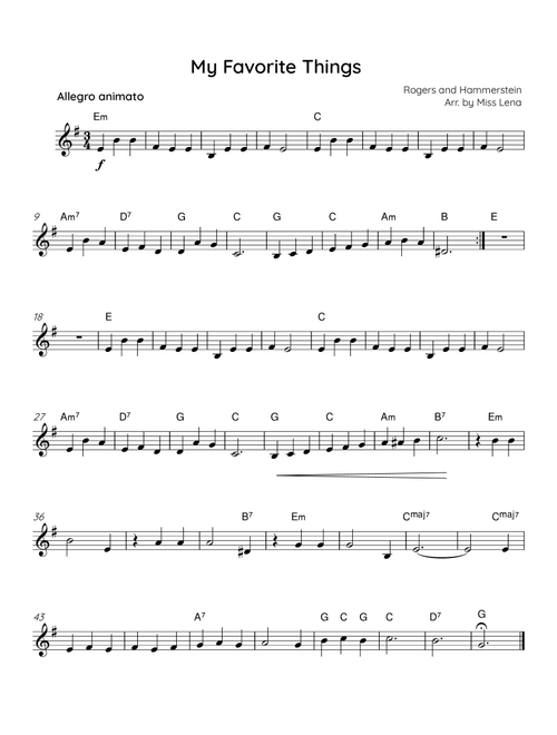 My Favorite Things (Arr. Lena Tufenkjian) - Julie Andrews (Lead Sheet - Fake Book)