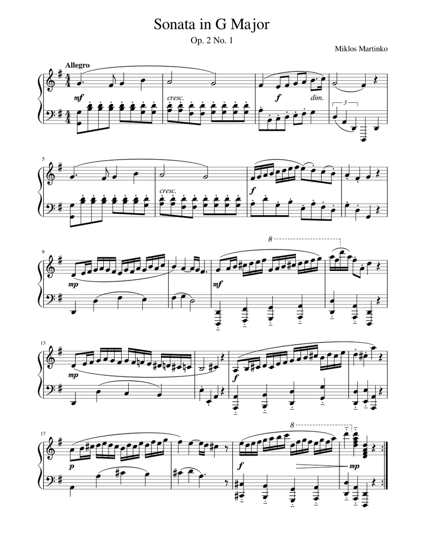 Sonata in G Major Op. 2 No. 1 Sheet music for Piano (Solo) | Musescore.com