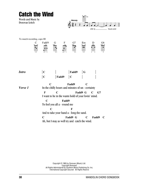 Catch The Wind - Donovan (Mandolin Chords-Lyrics)