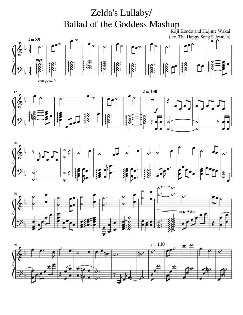 Zelda's Lullaby / Ballad of the Goddess Mashup Sheet Music for Piano ...