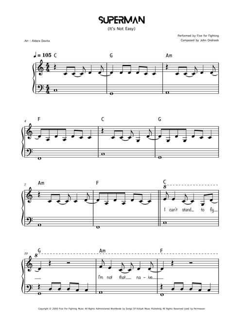 Superman (It's Not Easy) (Arr. Aldora Davita) - Five For Fighting (Easy Piano)