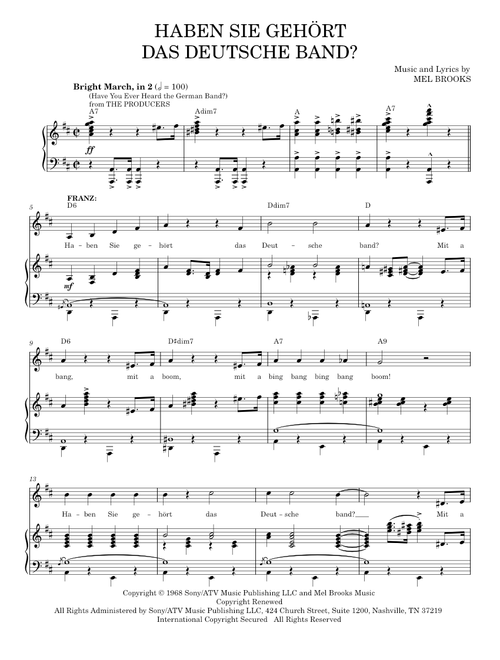 Haben Sie Gehort Das Deutsche Band? (Have You Ever Heard The German Band?) - Mel Brooks (Piano Vocal)
