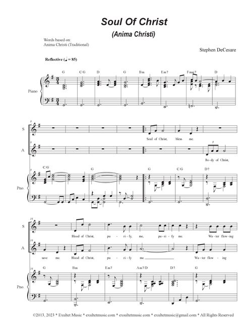 Soul of Christ (Anima Christi) (Duet for Soprano and Alto solo) - Stephen DeCesare (Voice Duet and Piano)