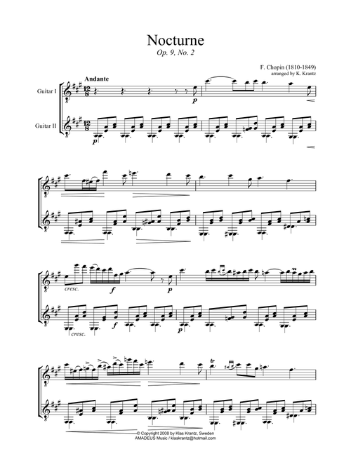 Nocturne Op. 9 No. 2 for guitar duo (abridged) (Arr. K. Krantz) - F. Chopin (Instrumental Duet)