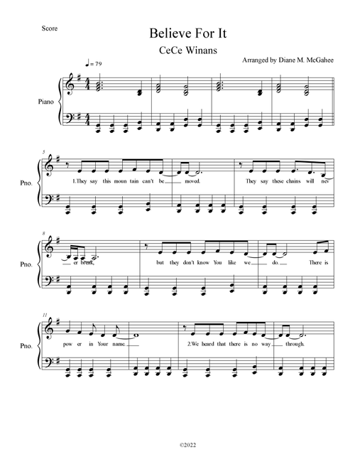 Believe For It (Arr. Diane M. McGahee) - CeCe Winans (Piano Vocal)