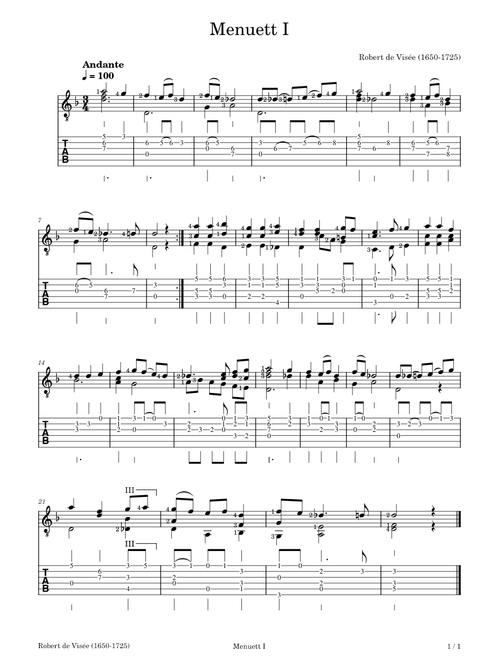 Menuett I-Robert de Visée-TABS