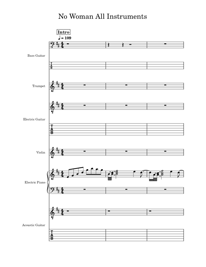 No woman whitney no woman whitney all instruments sheet music for