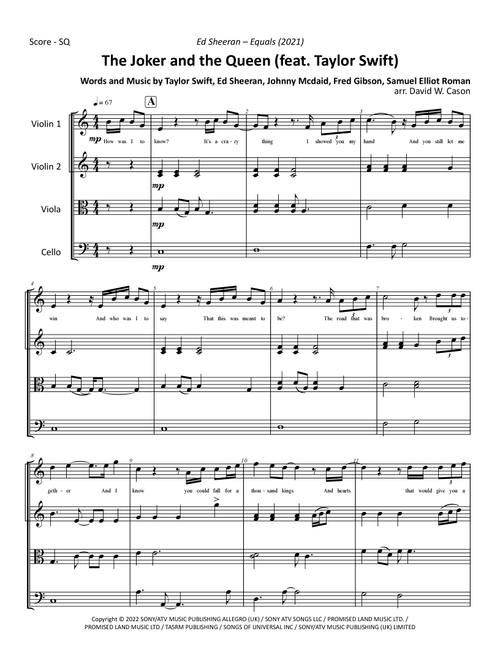 The Joker And The Queen (feat. Taylor Swift) (Arr. David W. Cason) - Ed Sheeran (String Quartet)