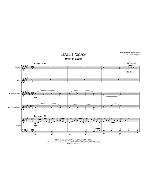 Happy Xmas (war Is Over) (Arr. Diana Pagotto) - John & Yoko Ono W/harlem Comm (Small Ensemble)
