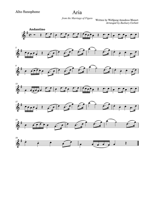 Aria from the Marriage of Figaro (Arr. Zachary Corbett) - Wolfgang Amadeus Mozart (Alto Sax Solo)