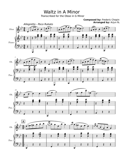 Waltz in A minor – Frédéric Chopin - Oboe Transcription