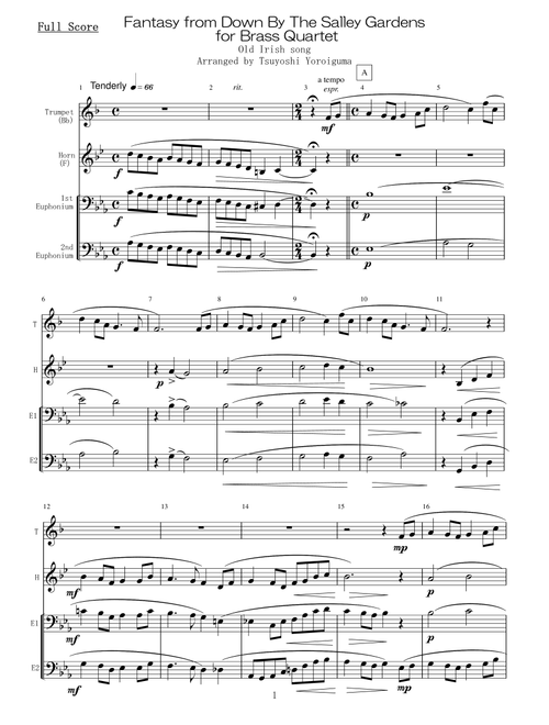 Fantasy from Down By The Salley Gardens for Brass Quartet (Arr. Tsuyoshi Yoroiguma) - (Old Irish song) (Brass Ensemble)