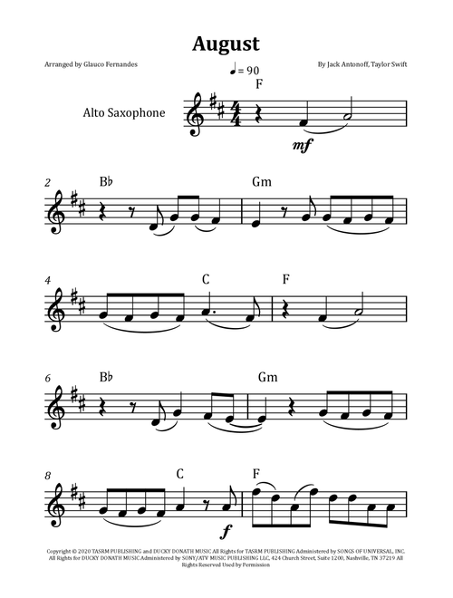 August (Arr. Glauco Fernandes) - Taylor Swift (Alto Sax Solo)