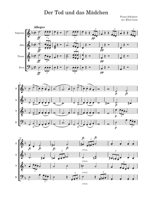 Death and the Maiden – Franz Schubert - for SATB