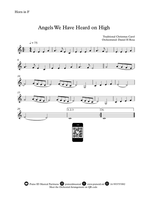 Angels We Have Heard on High  - Gloria in excelsi Deo - Easy F French Horn (Arr. Daniel H Rosa) - Traditional Christmas Carol (French Horn Solo)