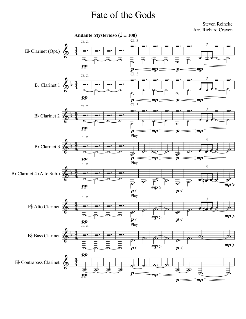 Fate of the Gods Clarinet Sextet- Steven Reineke Sheet Music for