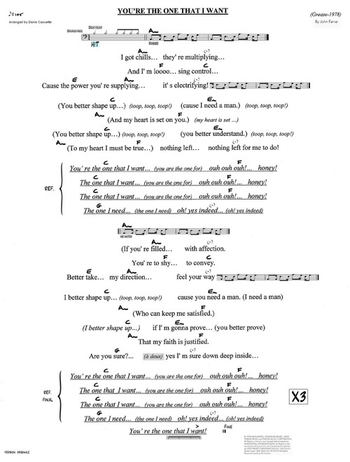 You're The One That I Want (Arr. Denis Caouette) - Olivia Newton-john And John Travolta (Guitar Chords-Lyrics)