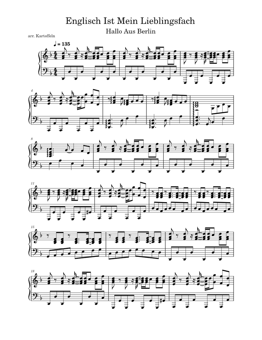 Englisch Ist Mein Lieblingsfach Sheet music for Piano (Solo