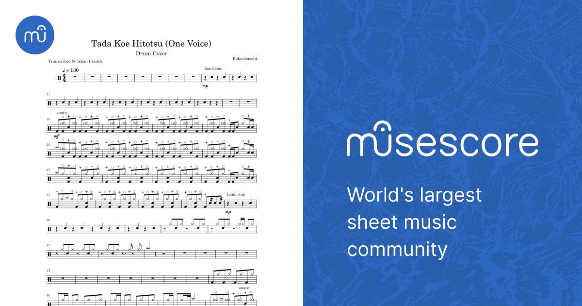 Tada Koe Hitotsu – Rokudenashi Sheet Music for Drum group