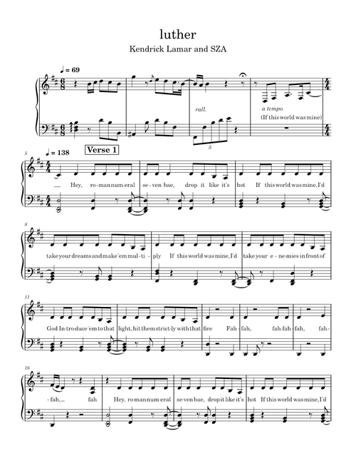 luther – Kendrick Lamar & SZA (piano arr. with lyrics)