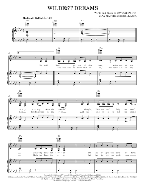 Wildest dreams - Taylor Swift (Piano-Vocal-Guitar)