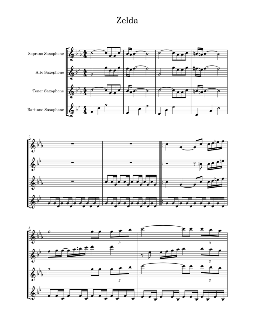 The legend of zelda main theme – Koji Kondo Sax quartet Sheet music for