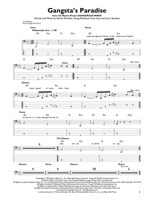Gangsta's Paradise (feat. L.V.) - Coolio (Easy Bass Tab)