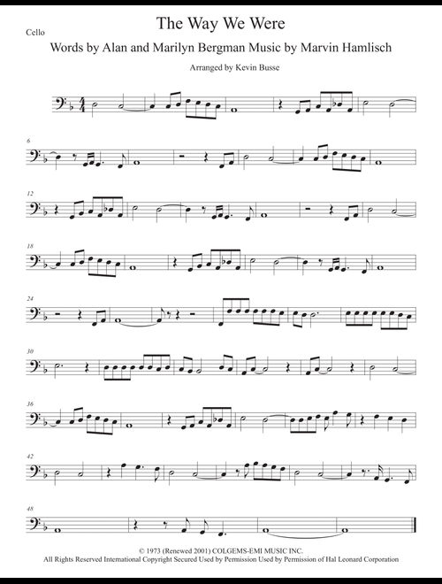 The Way We Were (Arr. Kevin Busse) - Barbra Streisand (Cello Solo)